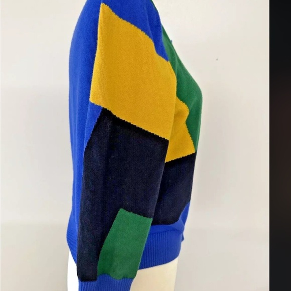 ST JOHN Colorblock Pattern Scoop Neck 100% Wool Long Sleeve Sweater - Picture 4 of 6